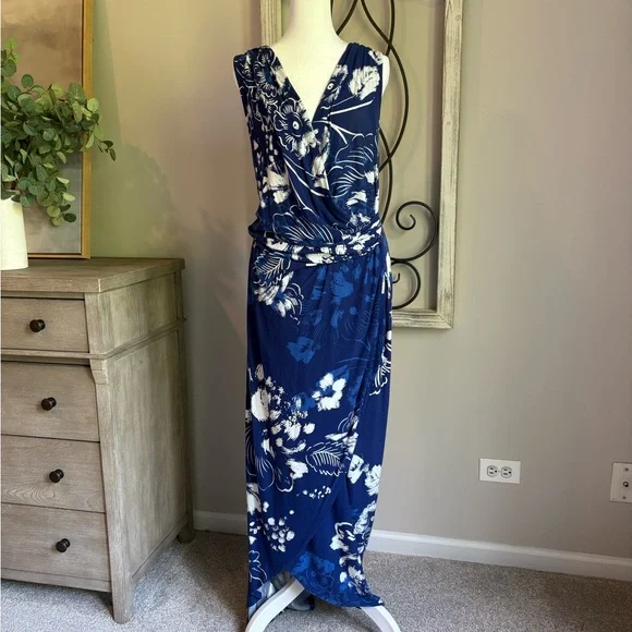 Tommy Bahama | Dresses | Tommy Bahama Blue And White Ruched Sheath Maxi  Dress | Poshmark